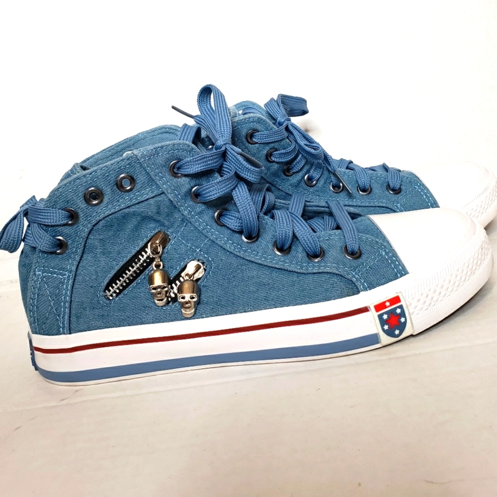 Guoan⭐ Star Fashion skull blue canvas high-top sneakers size 9.5, 260 or 42.